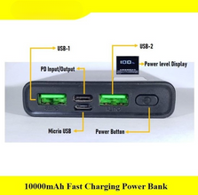 10000mAh Power Bank – PD Fast Charging with Digital Display & Full Capacity Backup (Random color)